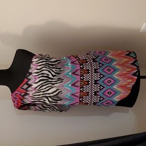 Dress, Bisou Bisou, Women's Sz. 6, Unique Style, Multi-colored print/blk under